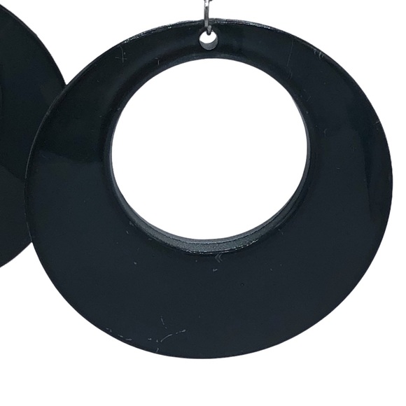 Vintage Dangle Hoop Earrings Dark Green Black Silver Lightweight Hook Pierced - Picture 3 of 5